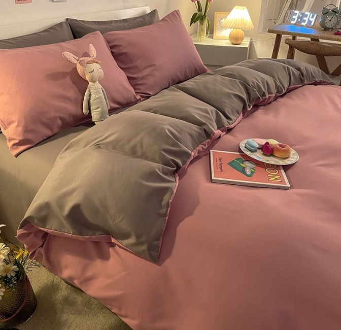 Nordic minimalist four season bedding set solid color double lay
